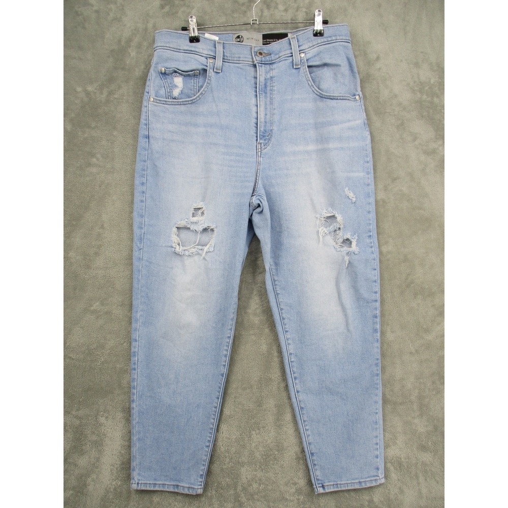 Levis SilverTab Mom Jean‎ Womens 32 Distressed Light Wash Stretch Denim Pockets